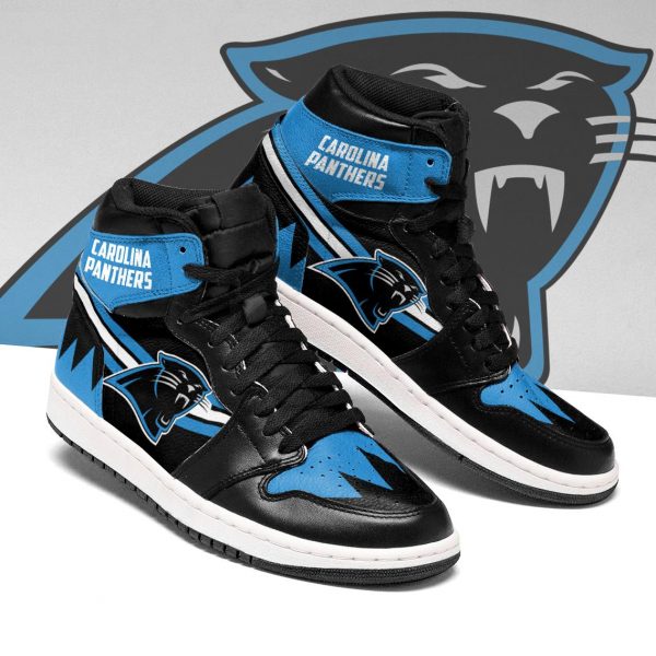 Men's Carolina Panthers High Top Leather AJ1 Sneakers 003